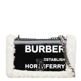 バーバリー ローラ TB ホースフェリープリント チェーン ショルダーバッグ ブラック ホワイト レザー ボア レディース BURBERRY 【中古】